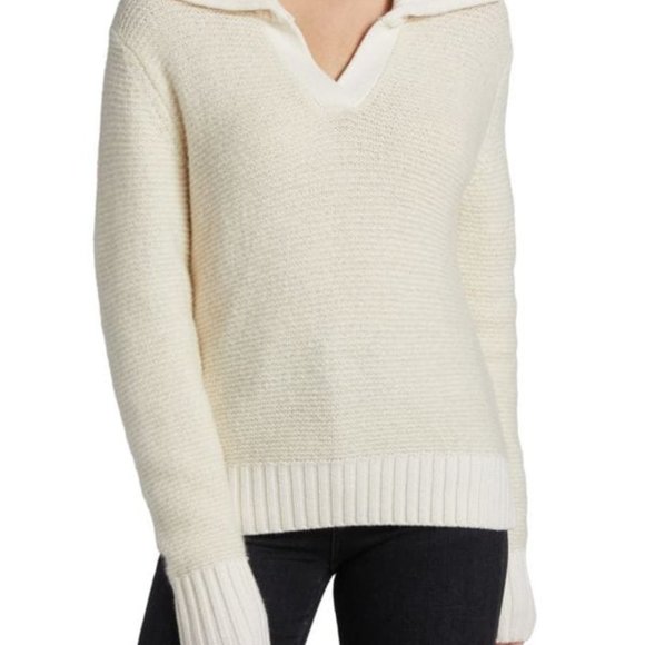 Veronica Beard Brogan Spread Collar Knit Sweater in Ivory Wool Alpaca Cashmere - Picture 5 of 13